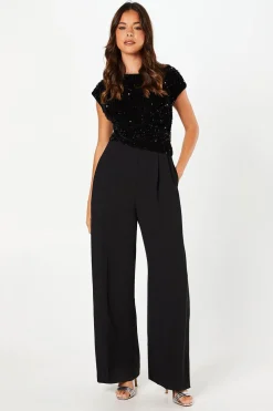 Velvet Sequin Jumpsuit with Cap Sleeve