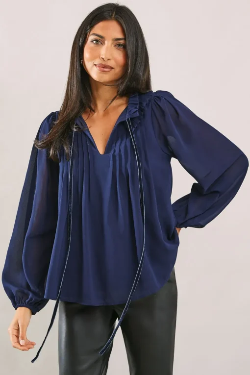 Velvet Trim Georgette Blouse