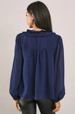 Velvet Trim Georgette Blouse