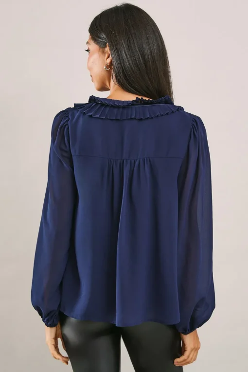 Velvet Trim Georgette Blouse