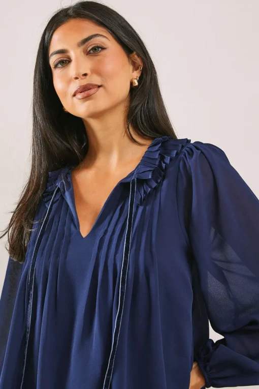Velvet Trim Georgette Blouse
