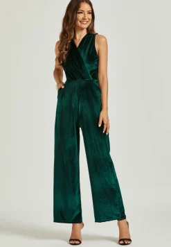 Velvet Wrap Jumpsuit In Green