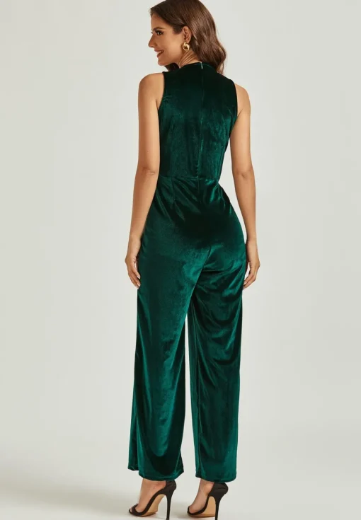 Velvet Wrap Jumpsuit In Green