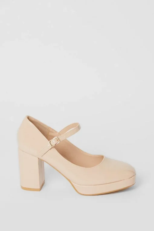Vera Patent Platform Mary Jane High Block Heel Court Shoes