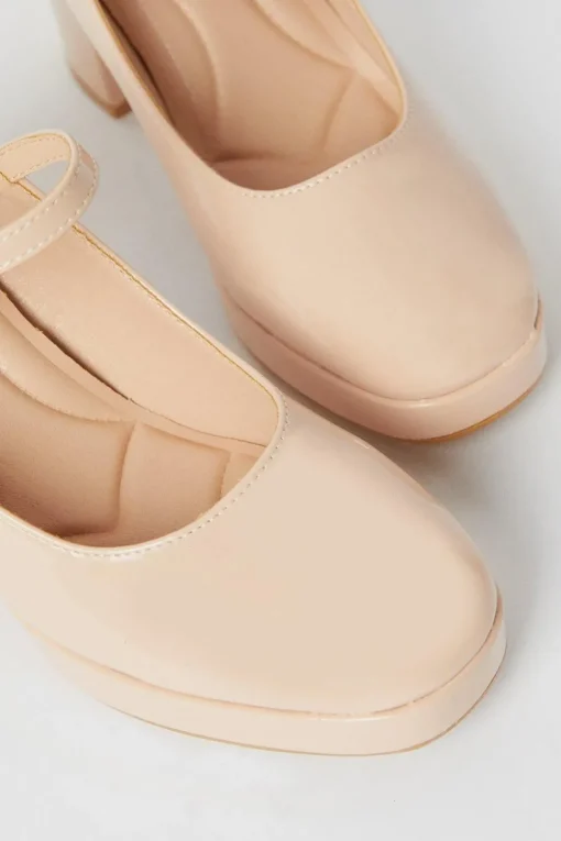 Vera Patent Platform Mary Jane High Block Heel Court Shoes