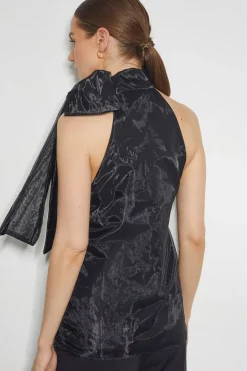 Vera Sleeveless Organza Pussybow Top Black