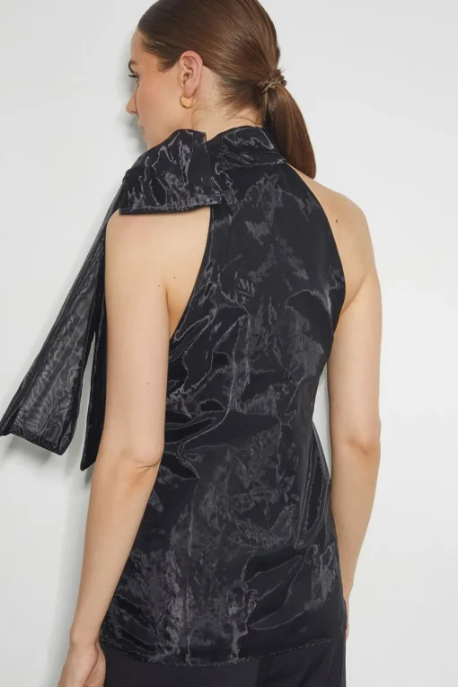 Vera Sleeveless Organza Pussybow Top Black