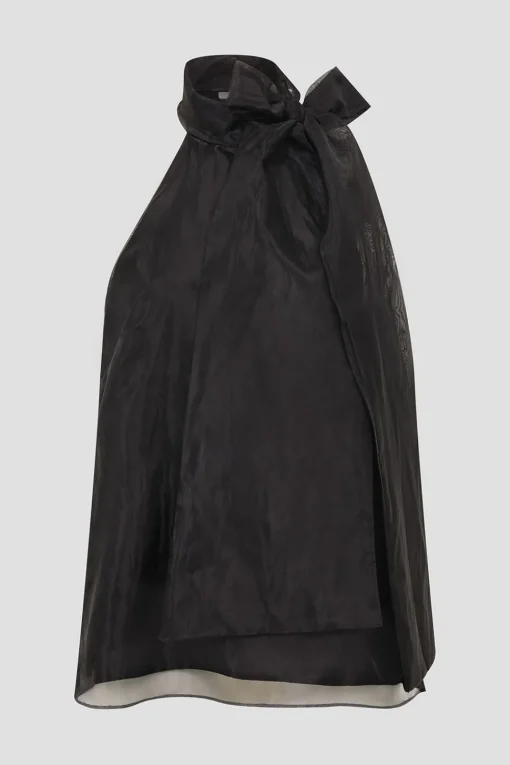 Vera Sleeveless Organza Pussybow Top Black