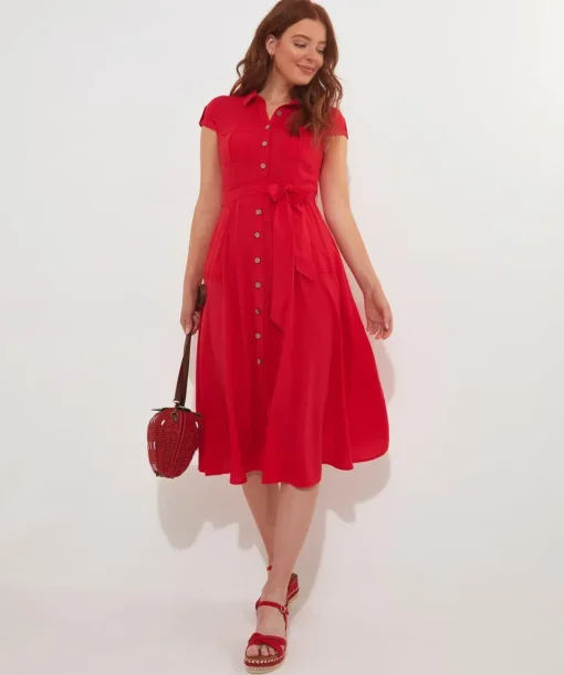 Vintage Safari Tie Waist Midi Shirt Dress