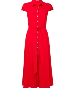 Vintage Safari Tie Waist Midi Shirt Dress