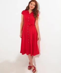 Vintage Safari Tie Waist Midi Shirt Dress