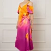 Viscose Satin Floral Ombre Midaxi Dress