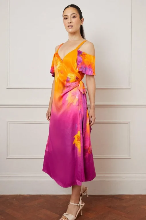 Viscose Satin Floral Ombre Midaxi Dress