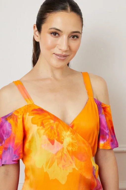 Viscose Satin Floral Ombre Midaxi Dress