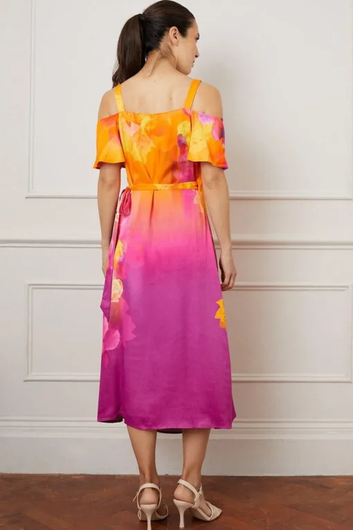 Viscose Satin Floral Ombre Midaxi Dress