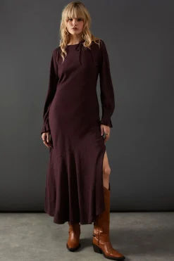 Viscose Twill Tie Shoulder Circle Tier Hem Midi Dress