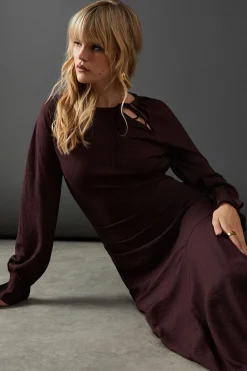 Viscose Twill Tie Shoulder Circle Tier Hem Midi Dress