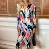 V-Neck Long Sleeve Bodycon Midi Dress