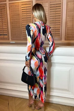 V-Neck Long Sleeve Bodycon Midi Dress