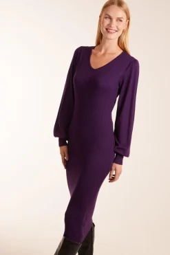 V-Neck Ribbed Bodycon Dress