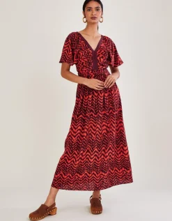 V-Neck Zig-Zag Animal Print Dress