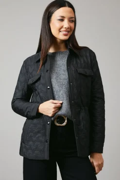 Waist Detail Popper Quilted Jacket