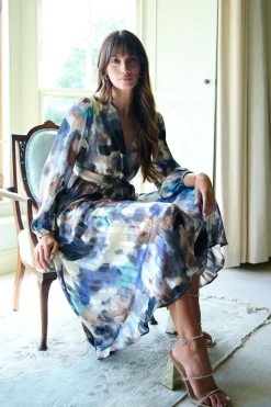 Watercolour Wrap Midi Dress