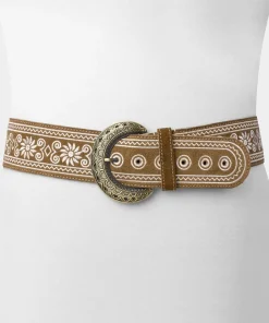 Western Style Floral Embroidered Suede Belt