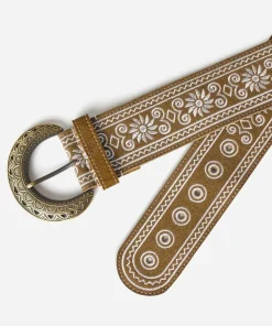 Western Style Floral Embroidered Suede Belt
