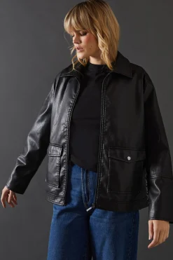 Whipstitch Faux Leather Zip Through Jacket