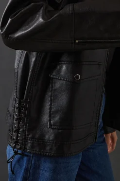 Whipstitch Faux Leather Zip Through Jacket