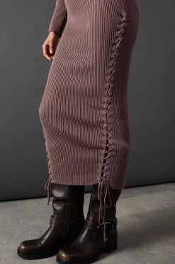 Whipstitch Front Slouchy Knitted Midi Dress