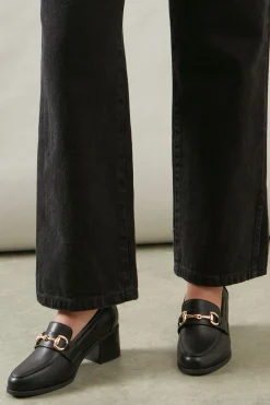 Wide Fit Lydia Snaffle Trim Apron Front Medium Heeled Loafers
