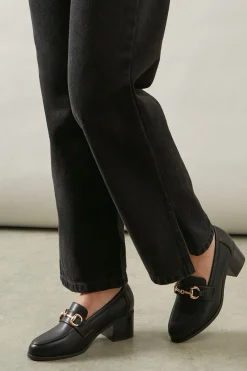 Wide Fit Lydia Snaffle Trim Apron Front Medium Heeled Loafers
