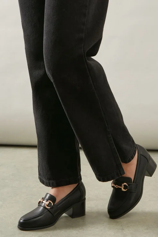 Wide Fit Lydia Snaffle Trim Apron Front Medium Heeled Loafers