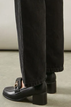 Wide Fit Lydia Snaffle Trim Apron Front Medium Heeled Loafers