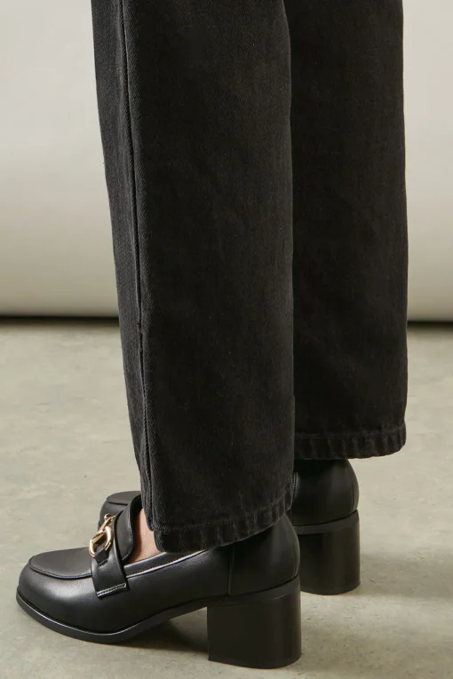 Wide Fit Lydia Snaffle Trim Apron Front Medium Heeled Loafers