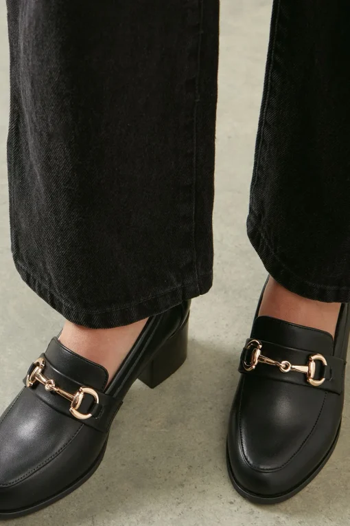 Wide Fit Lydia Snaffle Trim Apron Front Medium Heeled Loafers
