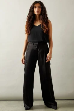 Wide Leg Cargo Satin Trousers