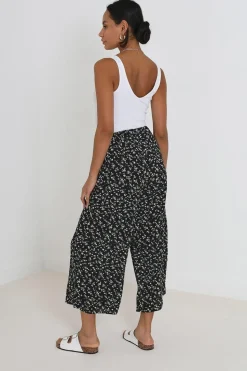 Wide Leg Elasticated Waist Floral Trousers