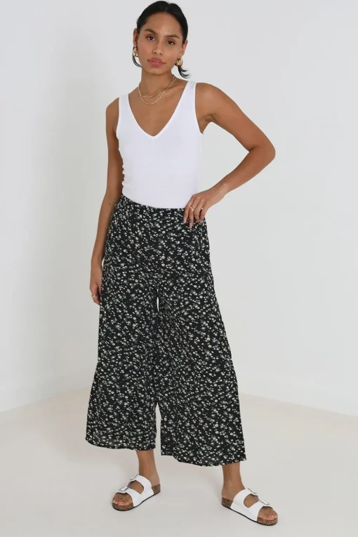 Wide Leg Elasticated Waist Floral Trousers