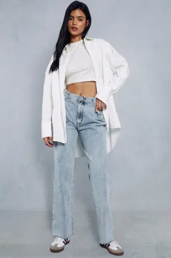 Wide Leg Pleated Waist Denim Jeans