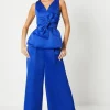 Wide Leg Structured Satin Trouser