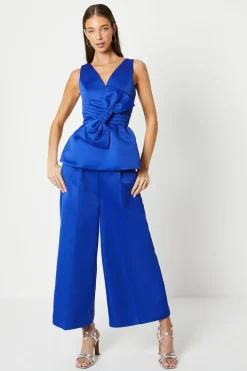 Wide Leg Structured Satin Trouser