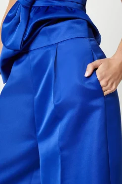Wide Leg Structured Satin Trouser