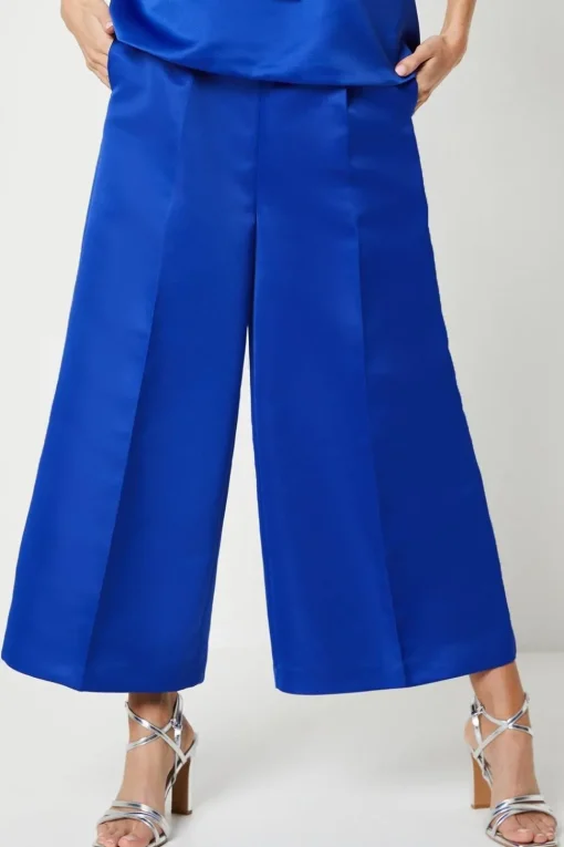 Wide Leg Structured Satin Trouser