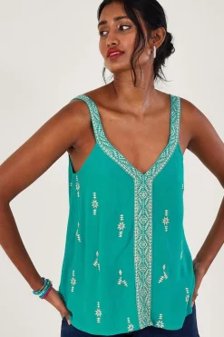 Wide Strap Embroidered V-Neck Cami