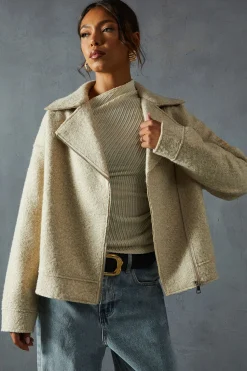 Wool Look Biker Jacket