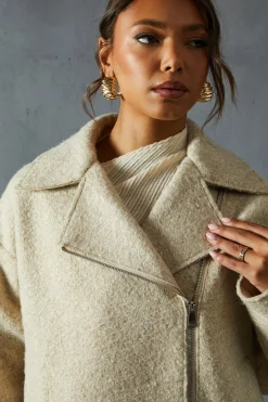 Wool Look Biker Jacket