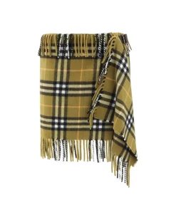 Wool Mini Skirt with Leather Strap and Archivio Check Pattern